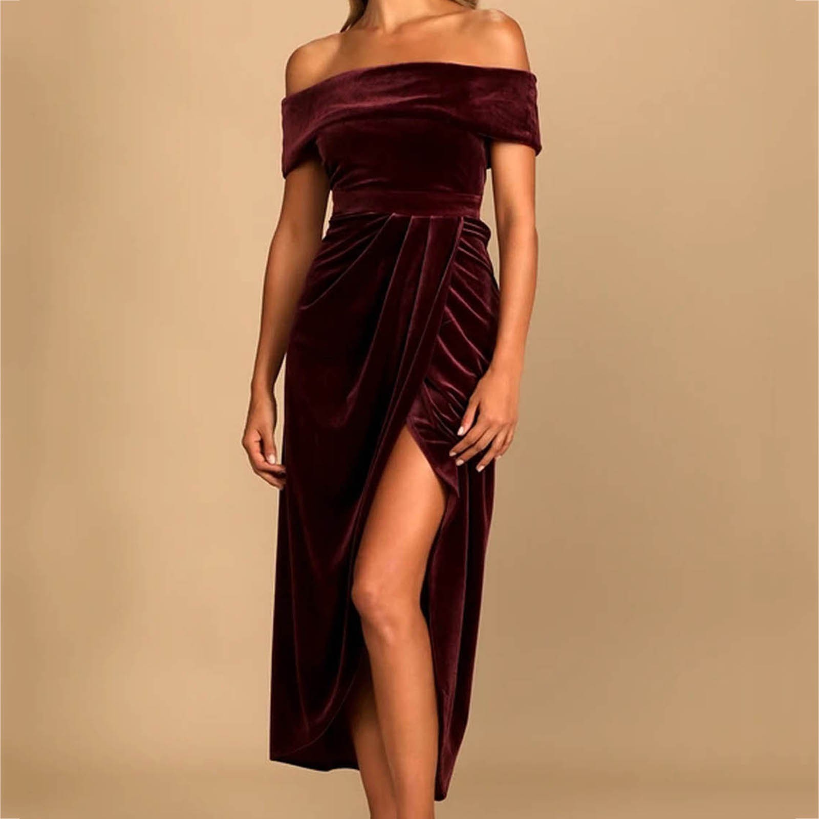 thumbnail image 2 of Vestido de terciopelo con un hombro al descubierto para mujer - Poliéster y spandex, elegante para la noche y la playa, 2 of 8